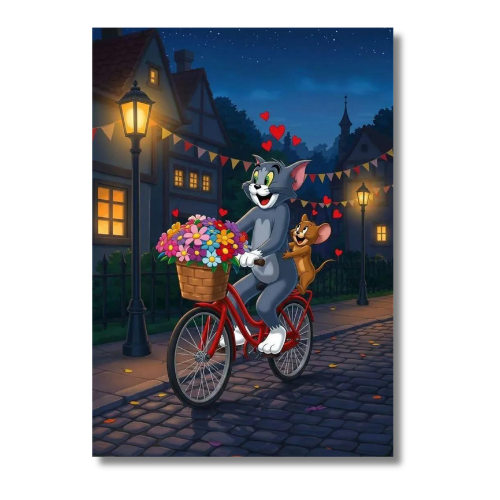 Tom And Jerry Cycling Wall Poster