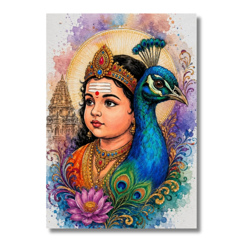 Baby Murugan With Peacock Wall Poster