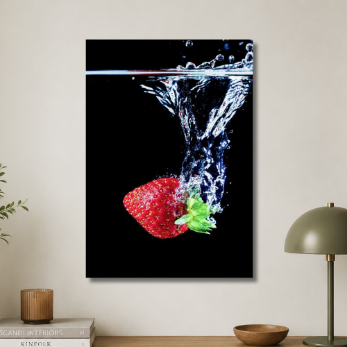 Dropping strawberry wall poster