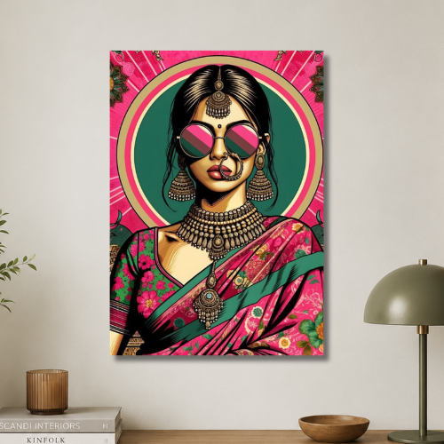 Pink lady with glass wall poster