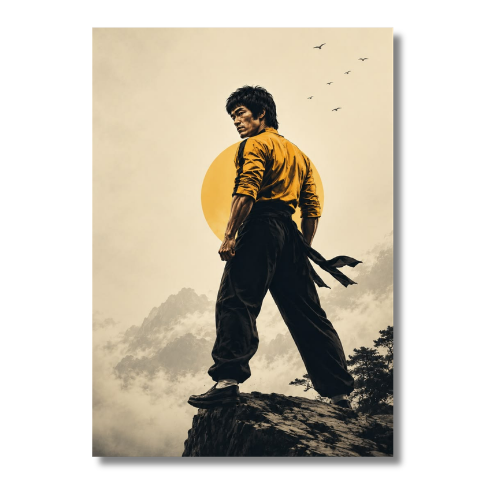 Bruce Lee Stanging On Stone Wall Poster