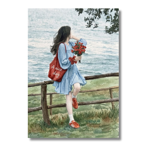 Girl With Flower Wall Poster