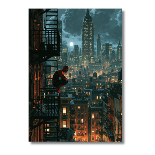 Spiderman Sitting Over Building Wall Poster