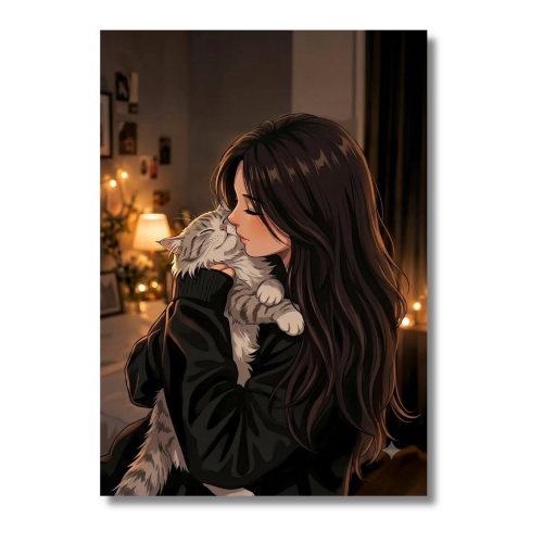 Girls With Cat Wall Poster