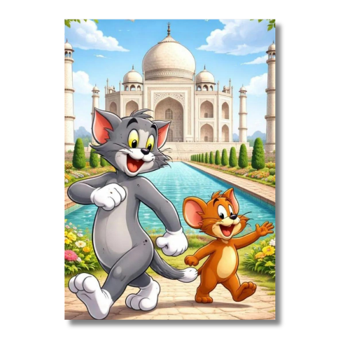 Tom And Jerry Near Taj Mahal Wall Poster