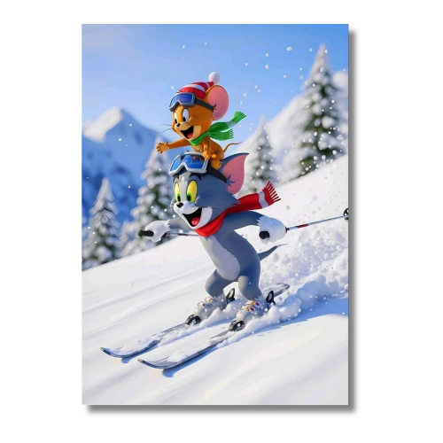 Tom And Jerry Snow Skating Wall Poster