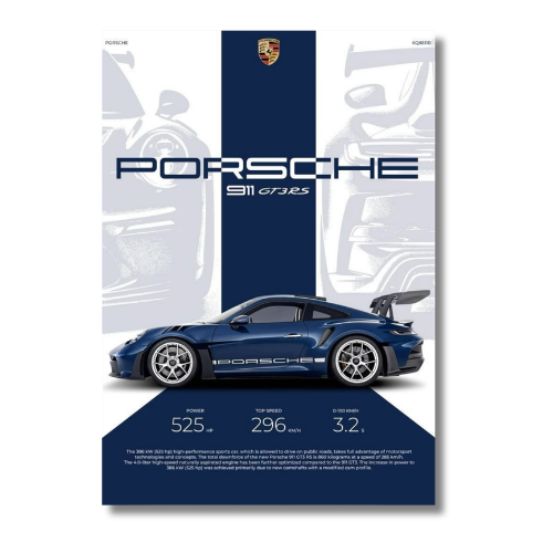 Porsche 911 GT3 RS Blue Car Wall Poster