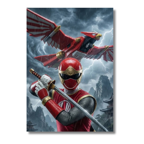 Power Rangers Ninja Strom Red Ranger With Eagle Wall Poster