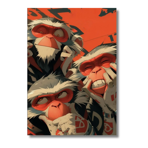 Monkey With Three Signs Wall Poster