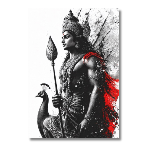 Murugan Standing With Vel And Peacock Wall Poster