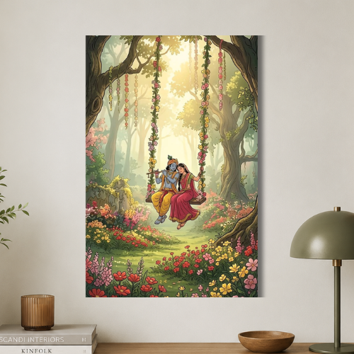 Radhe Krishna's love swing wall poster