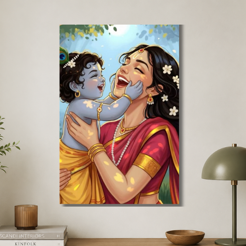 Little Krishna with mom wall poster