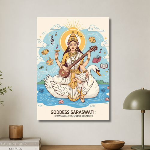 Goddess Saraswati:Knowledgee,arts,speech,creativity wall poster