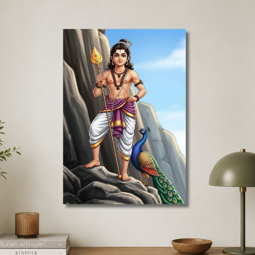 Murugan with peacock wall poster