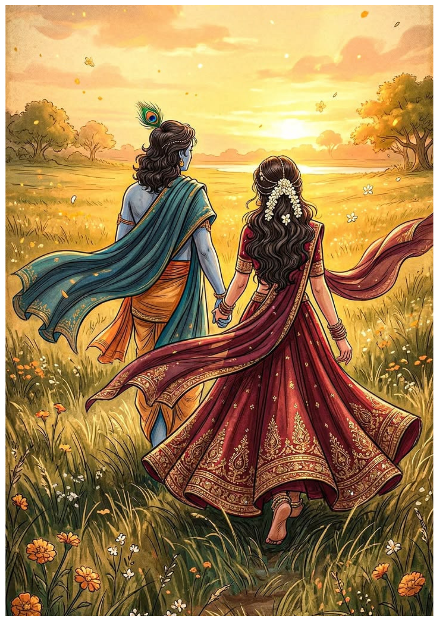 Radhe Krishna Wall Poster Collection (Set of 8)
