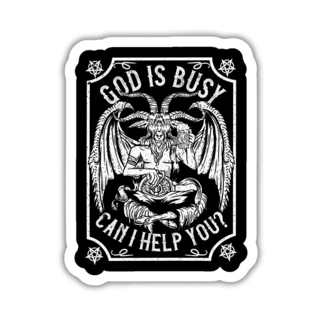 God is busy, can i help you Sticker