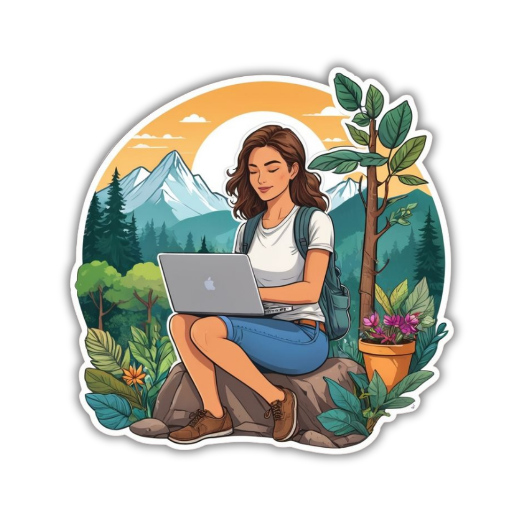 Laptop & Mountains Sticker
