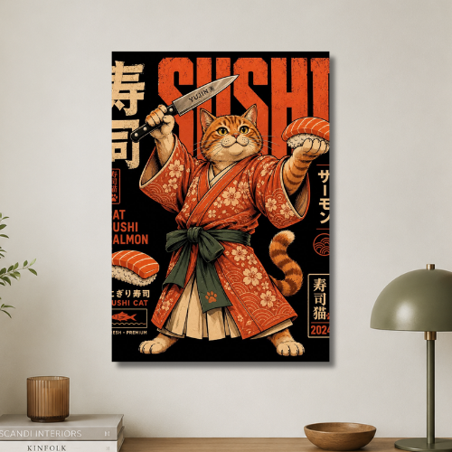 Cat's sushi wall poster