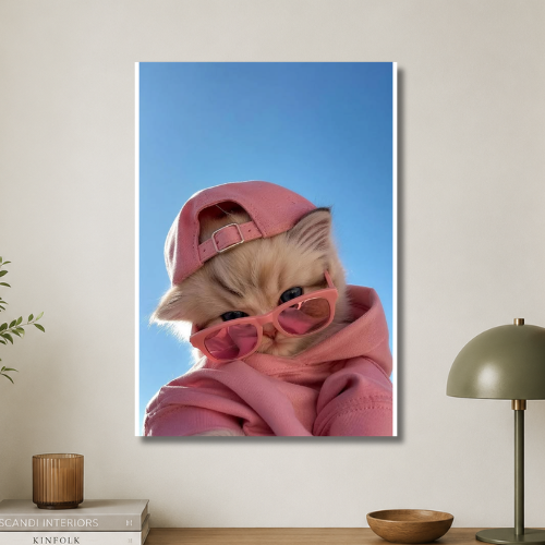 pink cat wall poster