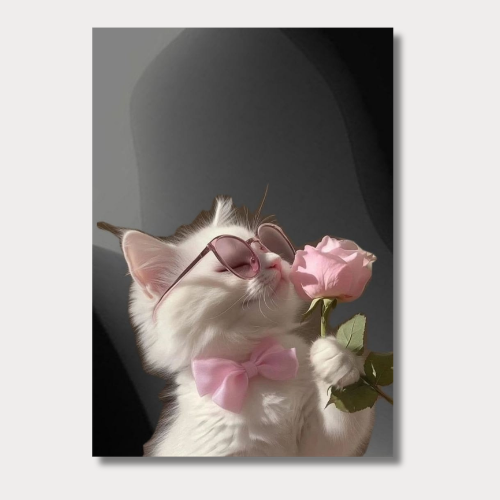 Cat with rose wall poster