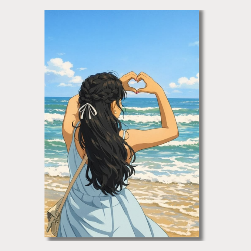 Beach Aesthetic Girl with Ocean View Wall Poster