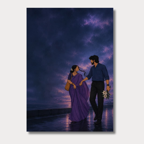 Couple Walking By Sea Wall Poster