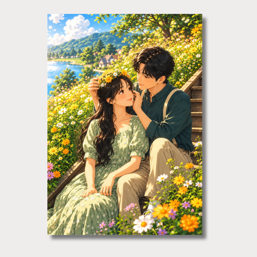 Couple In Middle Of Flowers Wall Poster