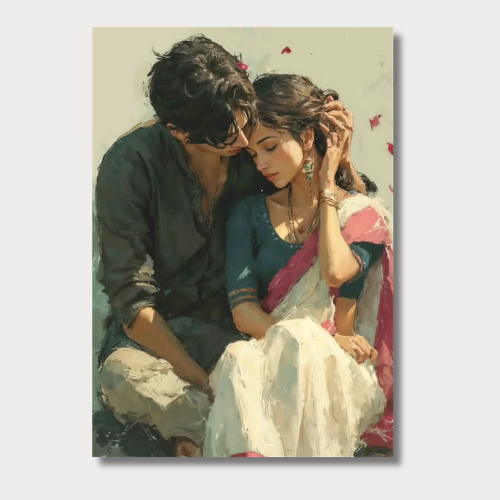 Couple White Saree Green Shirt Wall Poster