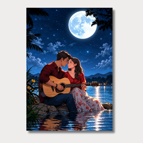 Couple Under Moon Wall Poster