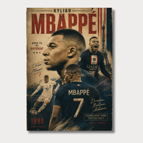 Kylian Mbappé Vintage Football Wall Poster
