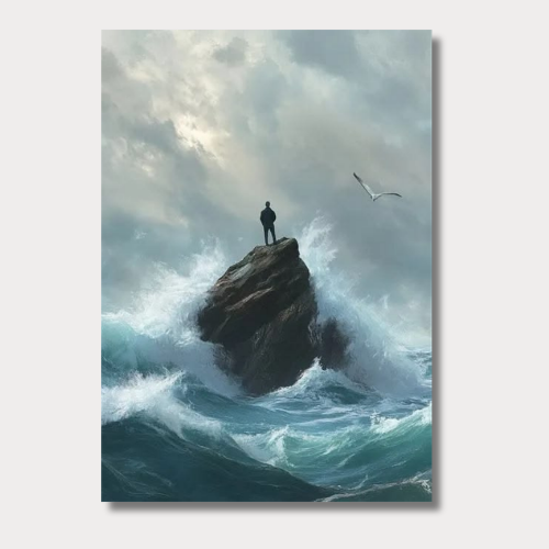 Man In Middle Of Sea Wall Poster