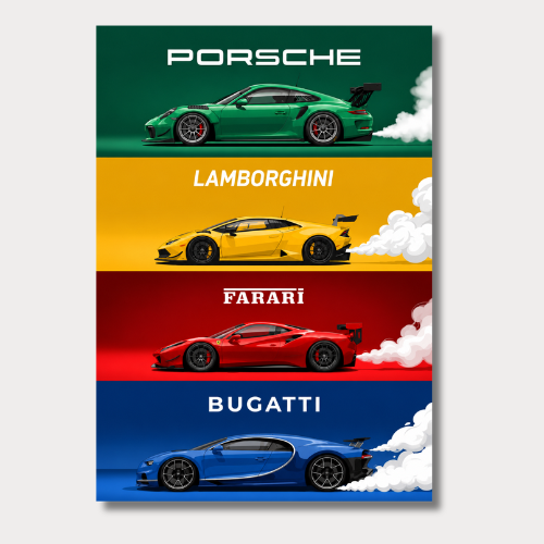 Four Famous Car Wall Poster