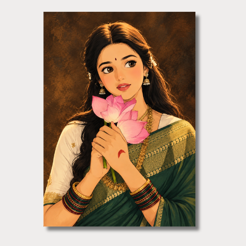 Girl With Lotus Wall Poster