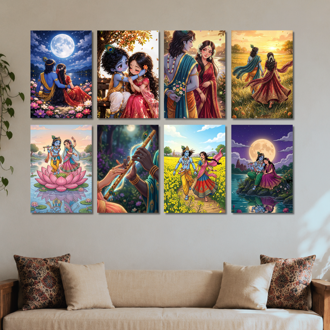 Radhe Krishna Wall Poster Collection (Set of 8)