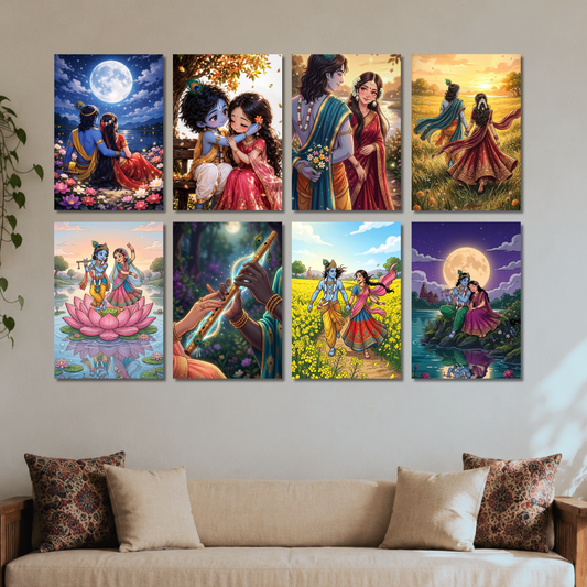 Radhe Krishna Wall Poster Collection (Set of 8)